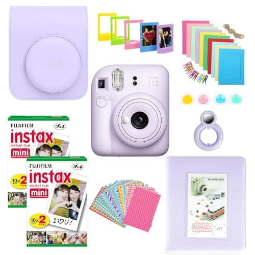 Image of Clikoze Instant Camera Bundle with Fujifilm Mini 12 Lilac Purple Camera, Fujifilm 40 Shot Mini Film, Clikoze Mini 12 Case, Mini Album Book, Film Stickers, Colour Filters and Accessories