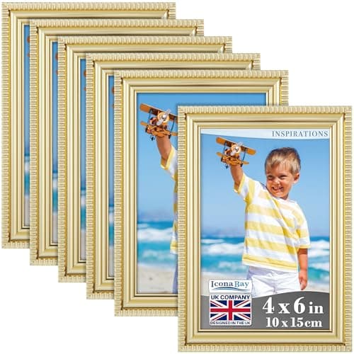 Image of Icona Bay - 6x4 inch Picture Frames - Gold, 6 Pack - Beautifully Detailed Moulding - Contemporary Picture Frame Set - Wall Mount or Table Top - Inspirations Collection