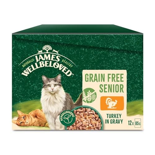 Image of James Wellbeloved Senior Grain Free Turkey in Gravy 12 Pouches, Hypoallergenic Wet Cat Food, Pack of 1 (12 x 85 g)