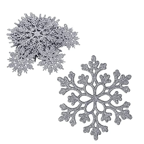 Image of Darbermu Christmas Snowflake Hanging Decorations, 36 Pack 3D Plastic Glitter Snowflakes Ornaments for Christmas Tree Party Decoration Xmas Home Decor (Silver)