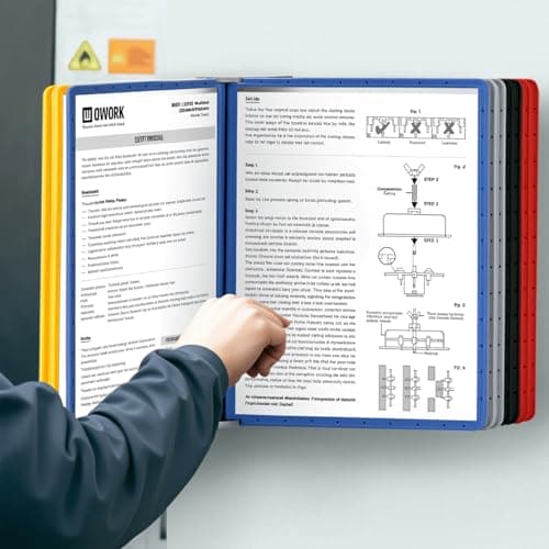Image of QWORK® Wall Document Organiser, Display Panel Wall Unit for Storing and Displaying A4 Documents, Includes 10 Display Panels in Assorted Colours