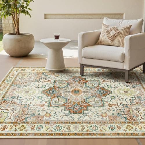 Image of GENIMO Machine Washable Rugs Living Room, 160x230cm, Vintage Rug, Boho Area Rugs, Non-Slip Carpet, Low Pile, Non-Shedding, Traditional Oriental Printed Design, Dining Room, Home Office, Bedroom