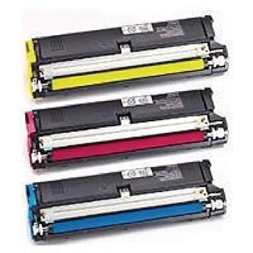 Image of Qms Konica Minolta Magicolor laser toner printer cartridge 2300 2300W 2300DL 2300EN 2350 Cyan Magenta & Yellow (High Capacity) 1710517-100