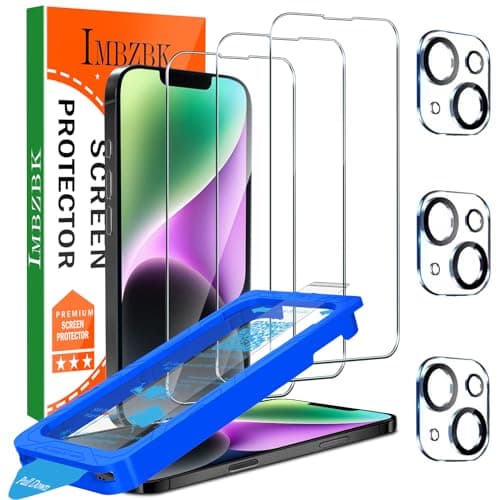 Image of IMBZBK [Auto-Dust Removal] 3 Pack Screen Protector for iPhone 14 [6.1 INCH] Accessories, Case Friendly Film, Military Grade Shatterproof Tempered Glass 3 Camera Lens Protector, Easy Installation