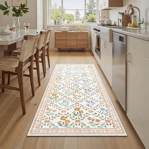 Image of XSIVOD Floral Runner Rugs for Hallway, Washable Rugs for Entryway Kitchen Runner, Soft Vintage Area Rugs for Bedroom Living Room Rug, Non Slip Floor Carpet for Home Deocor, 60x180 cm, Beige/Lattice