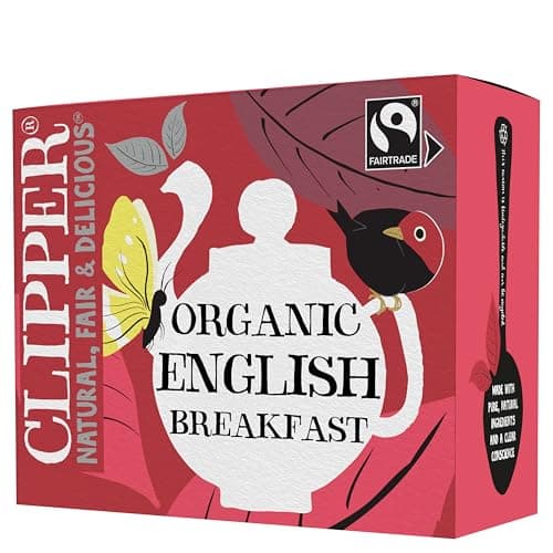 Image of Clipper Fairtrade Organic English Breakfast Tea Bags | Black Tea Bags | Natural, Unbleached, Plant-Based Biodegradable & Sustainable Teabags | Eco Conscious, Non GM & Fair Trade Tea (80 Teabags)