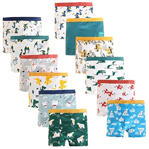 Image of JackLoveBriefs Boys Boxer Shorts Cotton Dinosaur Polar Bear Pattern Boy Underwear 12 Pack, 7-9 Years, Blue, Size: XL