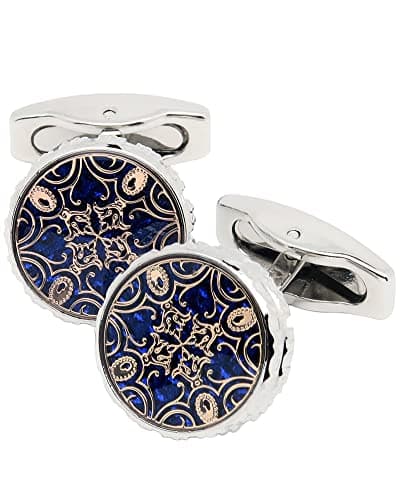 Image of Jonwo Novelty Floral Pattern Design Cufflinks for Men Round Silver Men's Cuff Link Set for Wedding Shirt Party Business Birthday Anniversary Dress