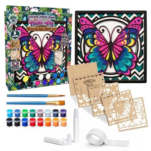 Image of Splat Planet - Butterfly 3D Wooden Art Kit – Paint Your Own 3D Layered Wood Wall Art for Kids & Adults, DIY 3D Art Butterfly Wood Painting Kit Wooden Art and Craft Gift Set, 25 x 25cm