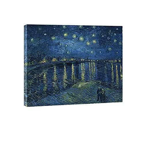 Image of Wieco Art - Starry Night Over the Rhone by Van Gogh Famous Oil Paintings Reproduction Modern Framed Giclee Canvas Print Artwork Seascape Pictures on Canvas Wall Art for Home Office Decorations