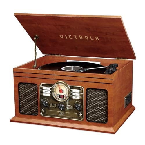 Image of Victrola Classic 6-in-1 Entertainment Center – Bluetooth Record Player with 3-Speed Turntable, CD and Cassette Player and FM Radio, Mahogany (VTA-200B)