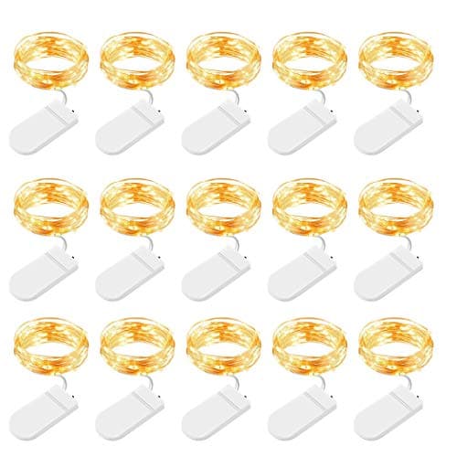Image of BROTOU LED String Lights, 2M 20 LED Battery Operated Fairy Lights, Waterproof Silver Plated Copper Wire Lights for in/Outdoor Decor, Christmas, Halloween, Valentine, Birthday (Warm White, 15 Pack)