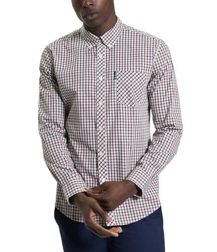 Image of Ben Sherman Men's Signature House Check Shirt, Long Sleeved, Button-Down Collar (Red.) M