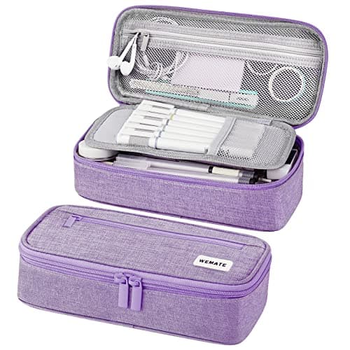 Image of WEMATE Large Pencil Case Aesthetic,Big Capacity Canvas Pencil Pouch with Zipper, Pencil Case for Women & Men, Marker Pen Case,Portable Stationery Pencil Bag for Office (Purple)