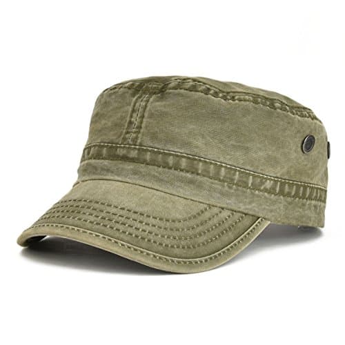 Image of VOBOOM Washed Cotton Military Caps Cadet Army Caps Unique Design (Army Green)(Size: Adjustalbe Size: 57-60cm(7 1/8-7 1/2))