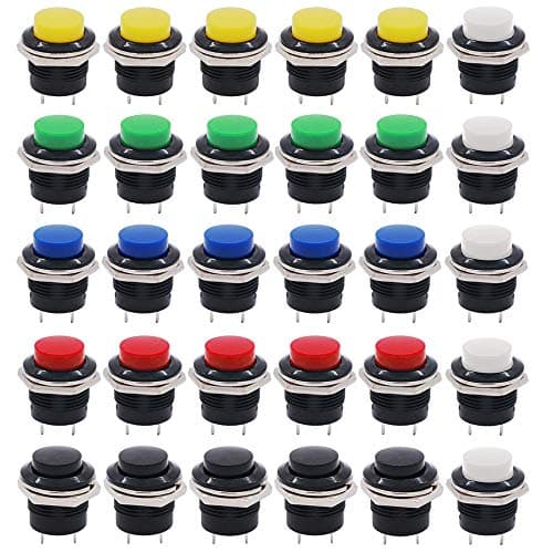 Image of QitinDasen 30Pcs Premium 16mm Plastic Momentary Push Button Switch, ON/Off 2 Pin Round High Head Push Button Switch, Lockless Push Button Switch 3A 250V AC / 6A 125V AC (6 Colors)