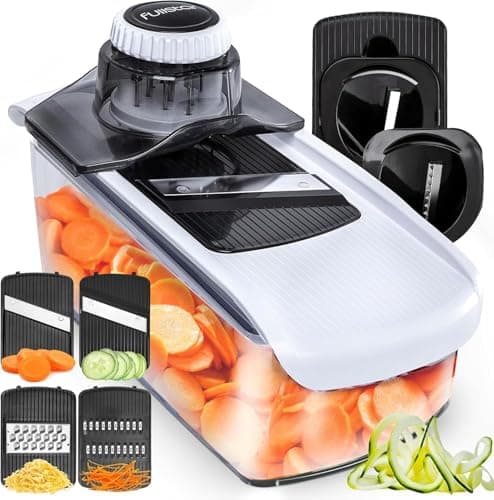 Image of Fullstar Kitchen Mandoline Vegetable Slicer - Mandoline Slicer Spiralizer & Julienne Cutter for Veg Cucumber Onion Potato Carrot - Cheese Grater - Kitchen Tools & Gadgets (PRO 6-in-1, White)