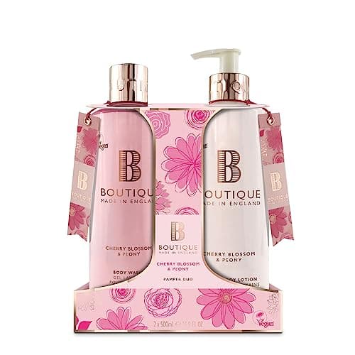 Image of Boutique Cherry Blossom & Peony Body Duo Set - 1 x Body Wash & 1 x Hand & Body lotion 500ml - Essential Oils - Vegan - Made In England