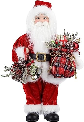 Image of himaly Santa Claus Figure, Standing Father Christmas Figures Traditional with Gift Sack, Holiday Party Home Ornament Decoration, 32cm/ 12in