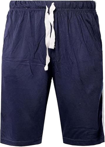 Image of COSHAL® Mens Shorts Lounge Wear Shorts Soft Cozy Mens Nightwear Pants Cotton Stretchy Half Pants Elasticated Waist Stripe Pyjamas Bottom Short Navy M
