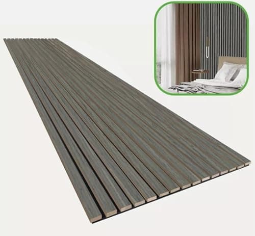 Image of Acoustic Wall Panelling 2400mm x 600mm Decorative 3D Slatted Wood Effect (Smoked Grey)