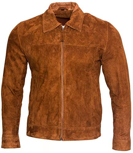 Image of Men's Retro Tan 100% Goat Suede Leather Harrington Biker Jacket 2XL