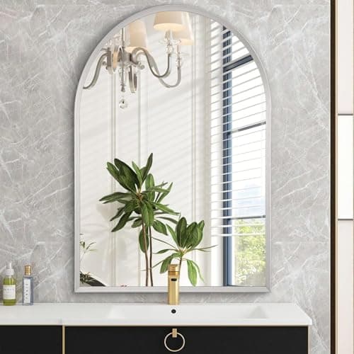 Image of HLFMVWE Arched Bathroom Mirror, Wall Mounted Mirror Arch Mirror Aluminum Alloy Frame Bathroom Mirrors Living Room, Bedroom, Entryway 40 x 50CM