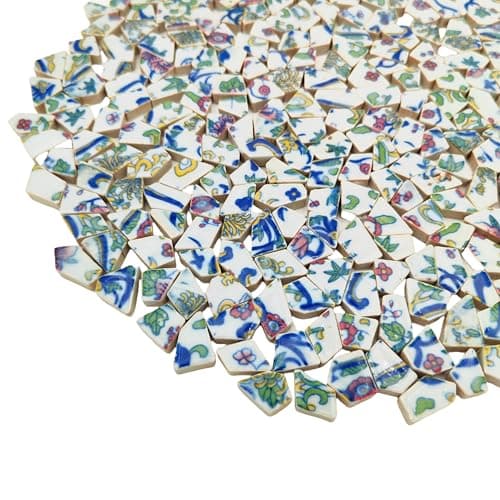 Image of 500g Porcelain and White Small Ceramic Mosaic Tiles,1-2 CM Broken Irregular Mosaic Tiles for DIY Craft,Floor,Kitchen,Pool, Flower Pots Home and Outdoor Deco (Porcelain 03)