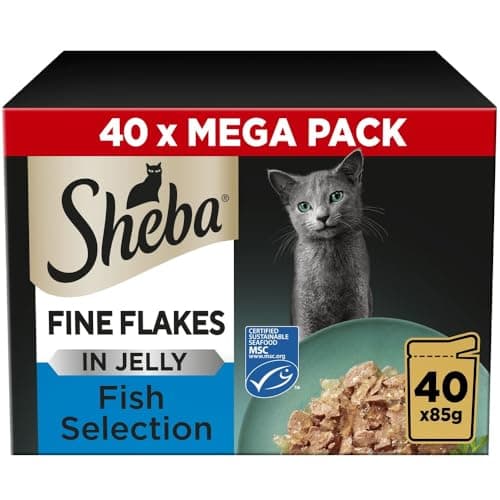 Image of Sheba Fine Flakes in Jelly – Fish Collection – Wet cat food pouches for adult cats – 40x85g pack