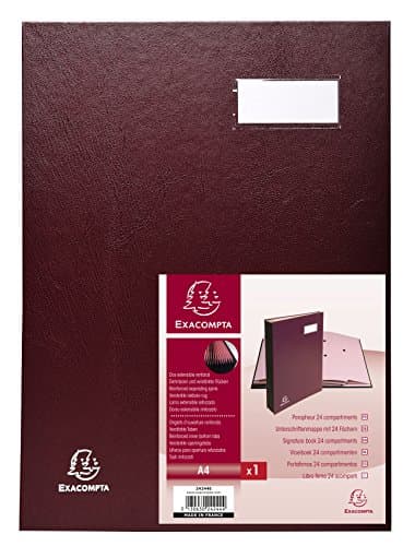 Image of Exacompta - Ref 24244E - Direction Signature Book - 240 x 320mm in Size, Suitable for Storing A4 Documents, Plastic Cover &,300gsm Interior, 24 Compartments - Burgundy