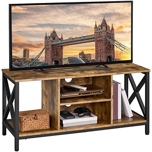 Image of Yaheetech TV Stand for 50 Inch TV, Industrial TV Cabinet with X-Shape Structures & Open Shelves, Media Entertainment Center for Living Room & Bedroom, Rustic Brown