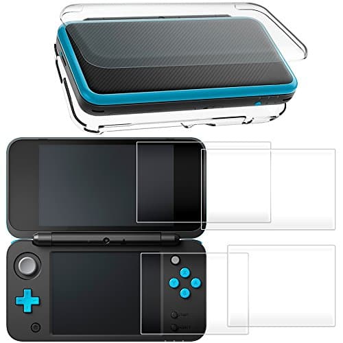 Image of AFUNTA Hard Case for NEW Nintendo 2DS XL with 2 Packs Screen Protector, Anti-Scratch Crystal Clear Case, with 4 Pcs Tempered Glass Protective Films for Top and Bottom Screen