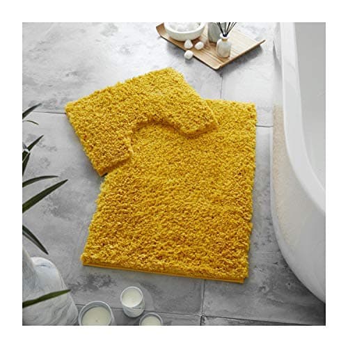 Image of Lions Bath Mat Set - Ultra Soft Fluffy Bathroom Mat Sets 2 Piece, Absorbent Bathroom Rugs, Non Slip Microfiber Bathmat, Machine Washable, Shaggy Rug, 50x80cm, 100% Polyester, Ochre