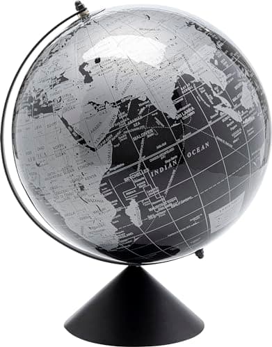 Image of Kare Design Decorative Object Globe Top, Black, Grey, Globe, Stainless Steel Frame, Handmade, Diameter 30 cm, 40 x 30 x 30 cm (H x W x D)