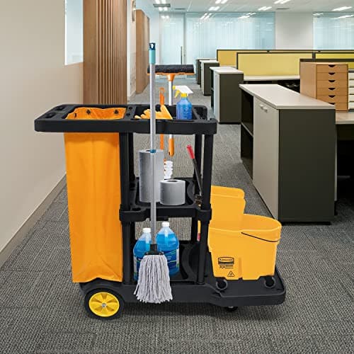 Image of tonchean Janitorial Trolley Cleaning Trolley on Wheels 56x113x88CM Large Capacity Utility Service Cart Multi-Use Rolling Housekeeping Catering with Oxford Bag for Office Mall Restaurant Hotel Laundry