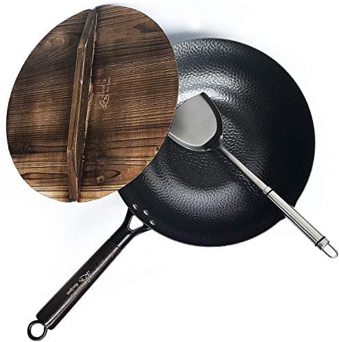 Image of Souped Up Recipes Carbon Steel Wok for Electric, Induction and Gas Stoves (Lid, Spatula and User Guide Video Included)