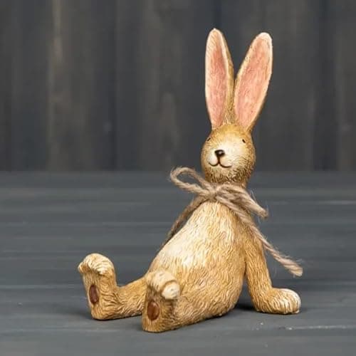 Image of Fyne-Finds Resin Rabbit Ornament Standing and Sitting Long Ears Easter Occasion Shelf Sitter Decoration Novelty Figurine (10cm Sitting Back Rabbit)