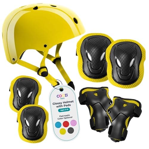 Image of COOZi Glossy Helmet and Pad Set for Kids - Adjustable Protective Gear with Knee, Elbow & Wrist Pads, Safety Set, Cycling, Skateboarding, and Scooting for Boys & Girls Ages 3-12