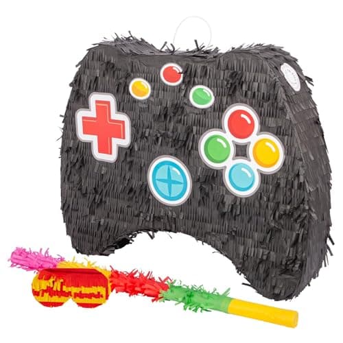 Image of Fax Potato Game Controller Pinata, Rainbow Stick Buster Stick and Blindfold Set (W50 x D10 x H41cm) Fill Your Own Kids Party Supplies Themed Birthday Fun Decoration Pinata for Kids Parties & Games