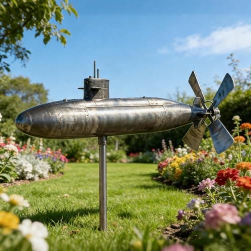 Image of Submarine Wind Spinner - 85cm Garden Submarine Wind Sculpture Decor, Rotating Submarines Yard Spinner With SpinBlades, Metal Weather Vane For Outside Courtyard Patio Backyard