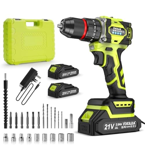 Image of VOERJIA 21V Brushless Cordless Drill, 750W Electric Drills with 2 Batteries 2000mAh, 20+3 Torque Battery Drill, 3/8" Chuck, 60N.m Max, 2 Speed LED Drill Set, 29Pc DIY Power Drills Cordless