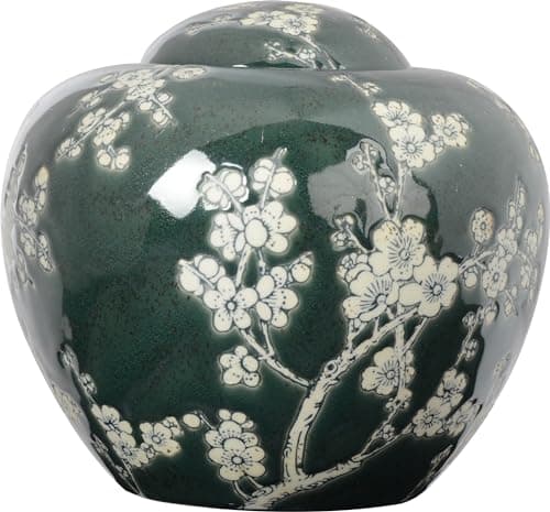 Image of Ceramic Cremation Urn for Ashes Unique Painted Flowers Vase Memorial Large Urn for Ashes Adult Urn Vase hand-painted Grey
