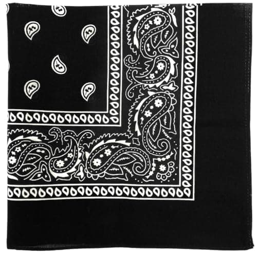 Image of MDSTYLE 100% Cotton Bandana for Men & Women 56cm x 56cm Paisley Handkerchief Headband Scarf (Black)