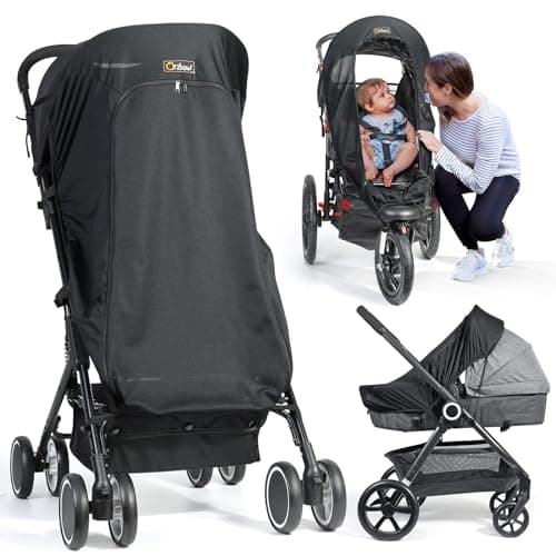 Image of Orzbow Universal Pram Sun Shade, Breathable Sun Shade for Pram with Zip Window, UPF 50+ Stroller Sun Shade with PES Woven Fabric, Blackout Blind Pushchair Sun Shade Cover, Block 99% of UV, Black