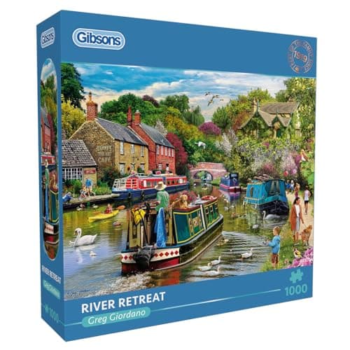 Image of Gibsons River Retreat 1000 Piece Jigsaw Puzzle for Adults – Peaceful Countryside Canal Scene by Greg Giordano – Relaxing Riverside Artwork – Premium Sustainable Puzzle Made in the UK/EU
