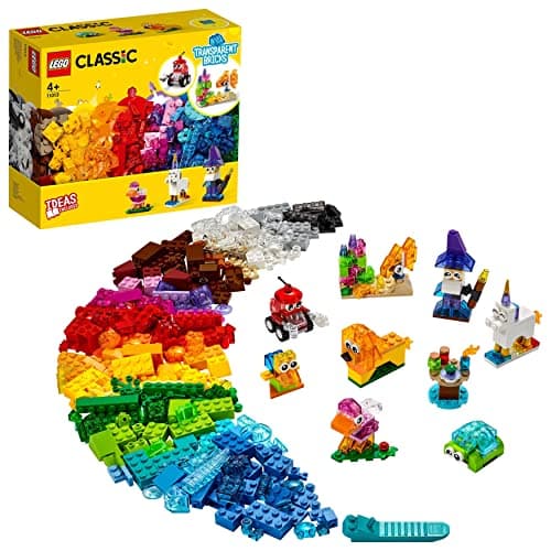 Image of LEGO Classic Creative Transparent Bricks Building Set with Animal Figures including Lion and Turtle Toys, Gifts for 4 Plus Year Old Kids, Girls & Boys 11013