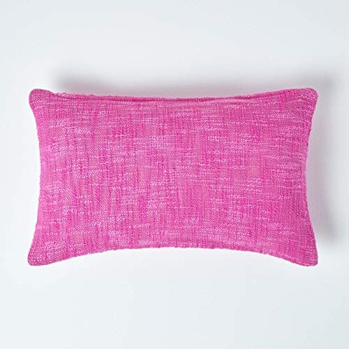 Image of HOMESCAPES Pink Cerise 12 x 20 Inch Nirvana Pure Slub Cotton Cushion Cover Coordinating with Matching Throws and Bedspreads