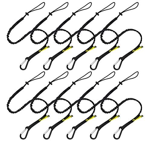 Image of BearTOOLS Tool Lanyard with Standard Spring Carabiner and Adjustable Loop End, 90cm Length, Maximum Weight Limit 8KG / 17.6lb, Fall Restraint with Shock Cord Stopper, 10 Pack (Black 0919S)