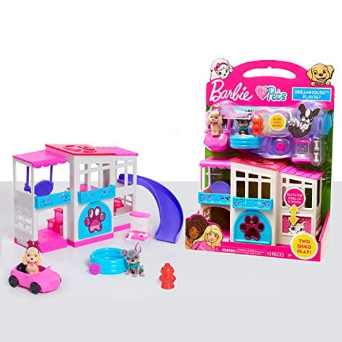 Image of Barbie Pet Dreamhouse 2-Sided Playset, 10-pieces Include Pets and Accessories, Kids Toys for Ages 3 Up, Pink