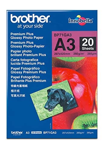 Image of Brother BP71G Photo Paper, Premium Plus Glossy, 20 Sheets, Brother Genuine Supplies, White, A3, 297 mm (W) x 420 mm (L)